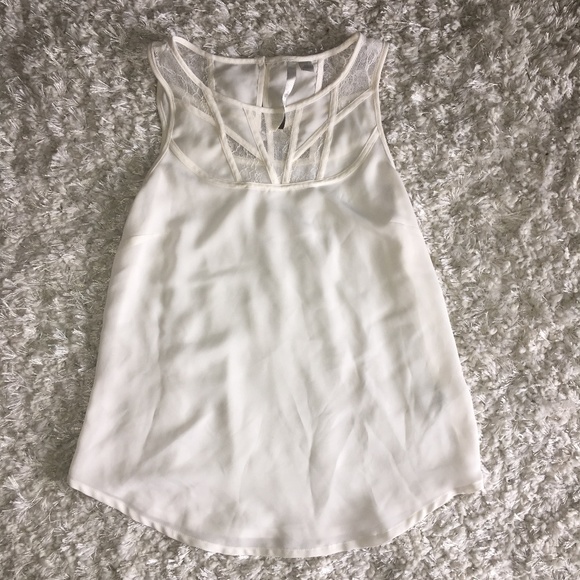LC Lauren Conrad Tops - LC Lauren Conrad Cream Lace Mixed Media Tank